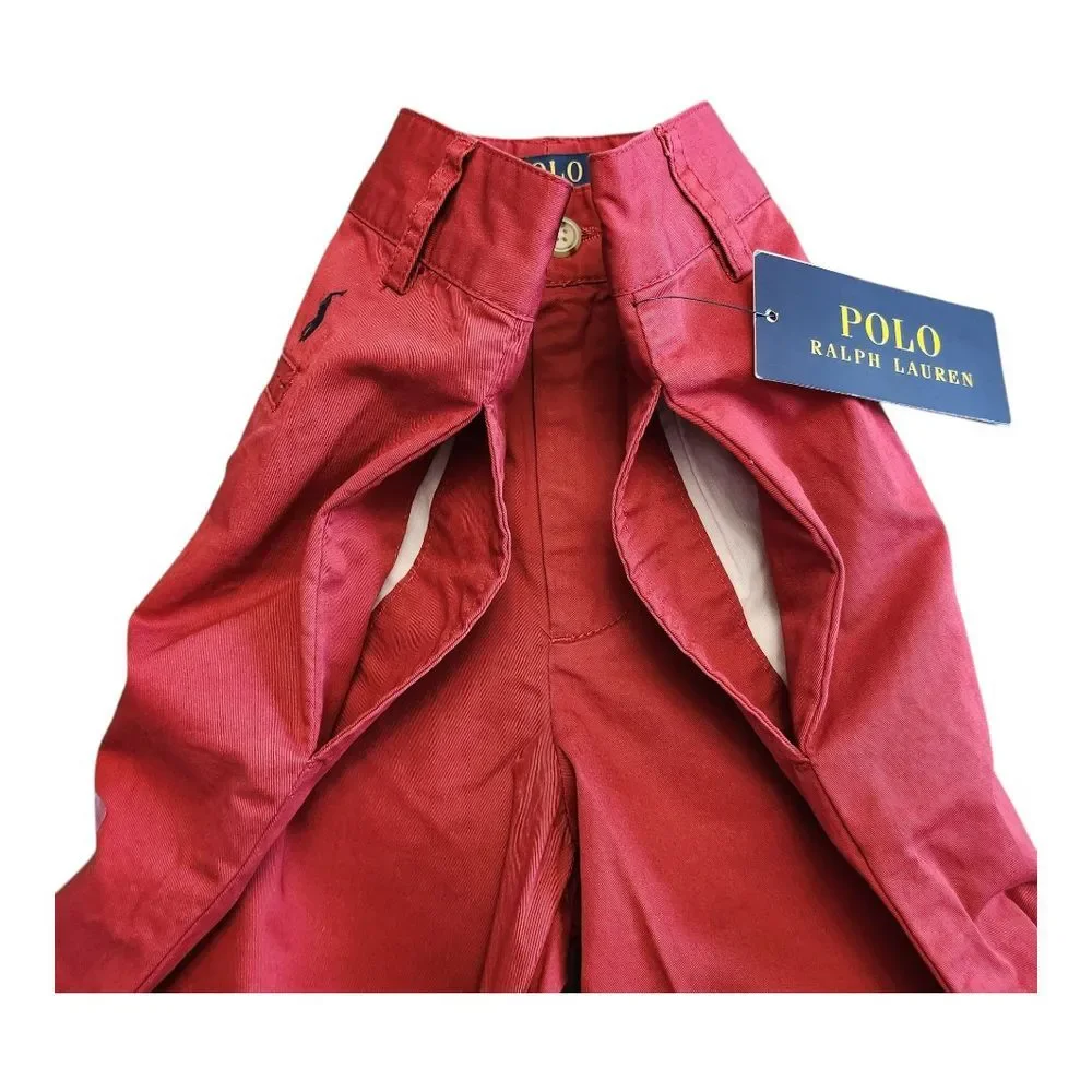 NWT‎ Polo Ralph Lauren Chino Pants Boys 14 Red Flat Front Slash Pocket Cotton